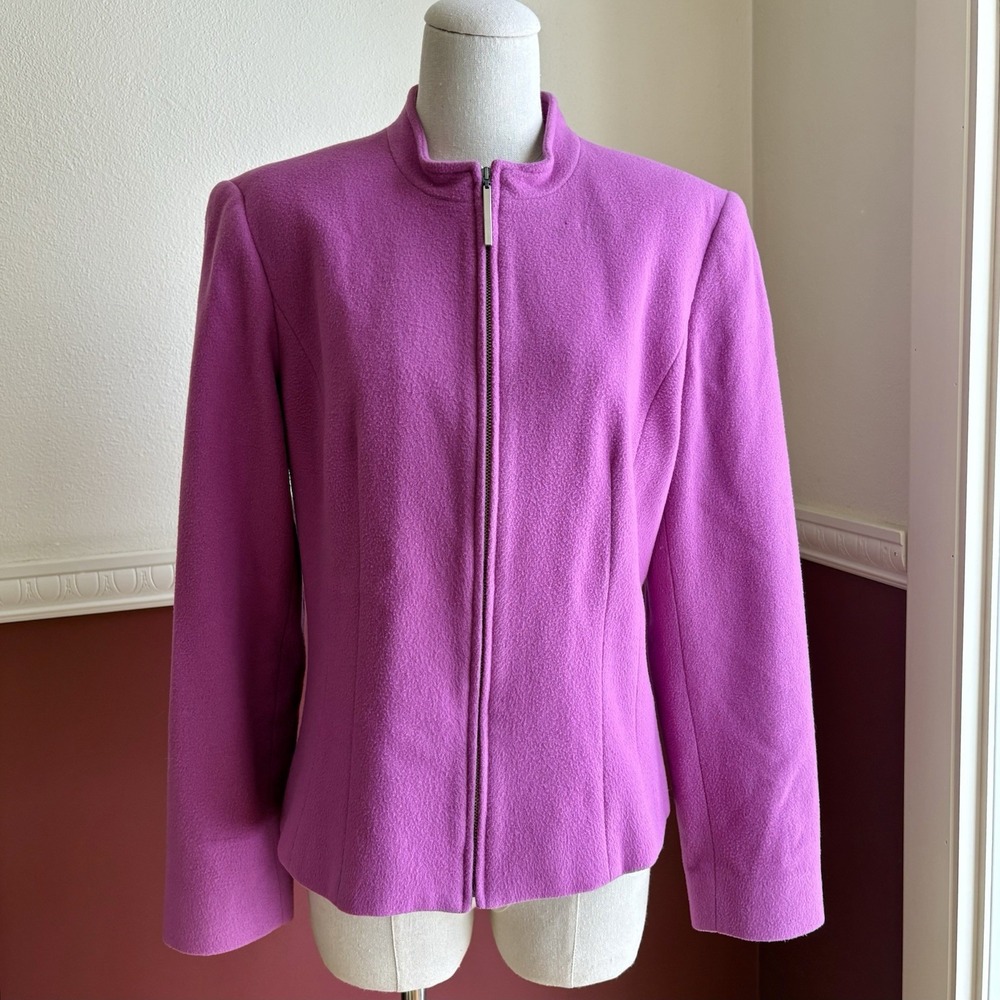 LOUBEN Jacket Women's 12 Fuchsia Pink Wool Cashmere Blend Lined Full Zip Canada‎